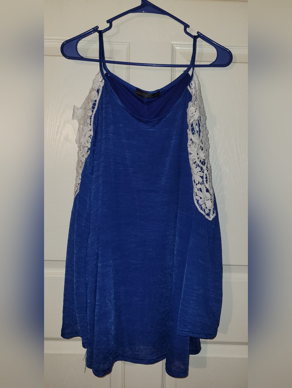 Blue Strappy Cold Shoulder White Lace Popover Tunic Blouse Size 22W